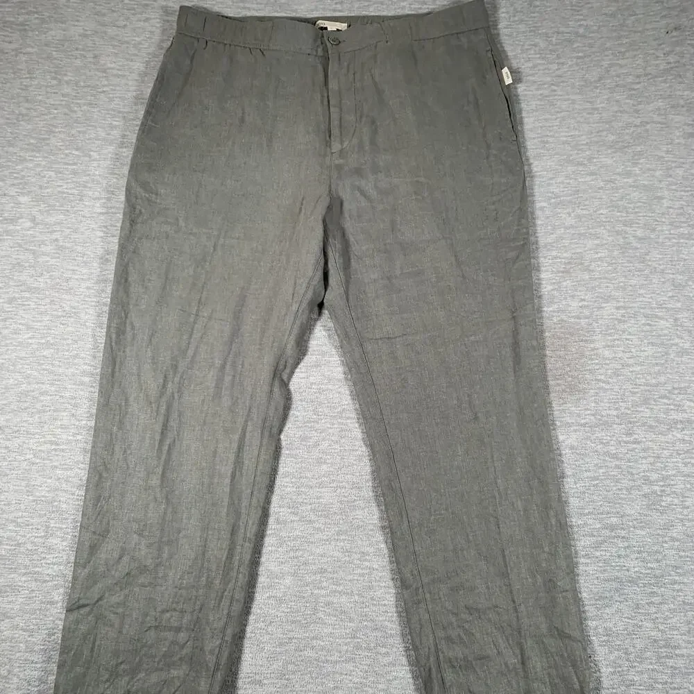 Onia Pants Mens XL Green Linen Viscose Elastic Waist Straight Leg Chino Casual